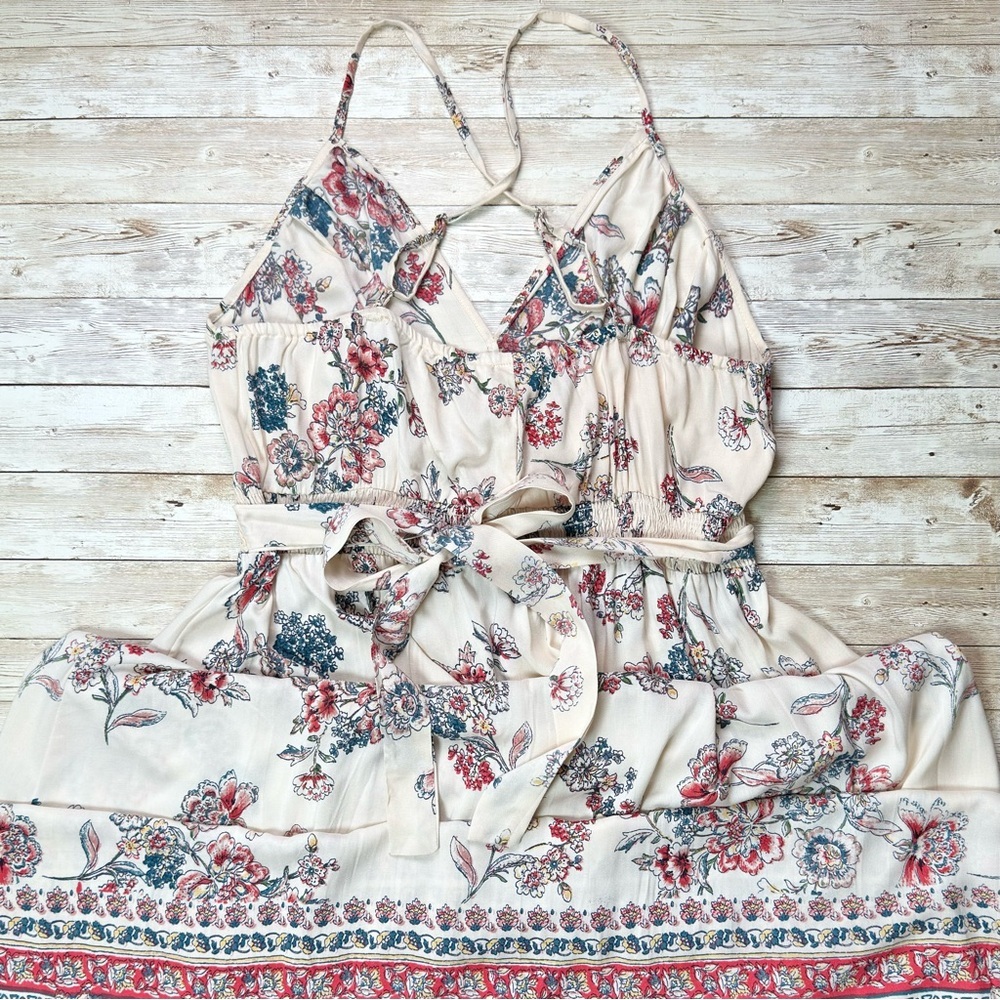 Romantic Gypsy Floral Maxi Dress Size Large in Cream Flowy Boho - Picture 4 of 10